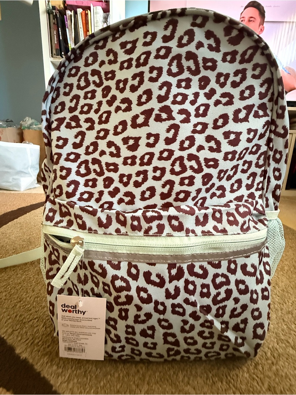Leopard Print Canvas Backpack in Brown and Cream